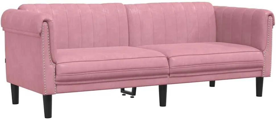 Trivietė sofa, rožinės spalvos, aksomas