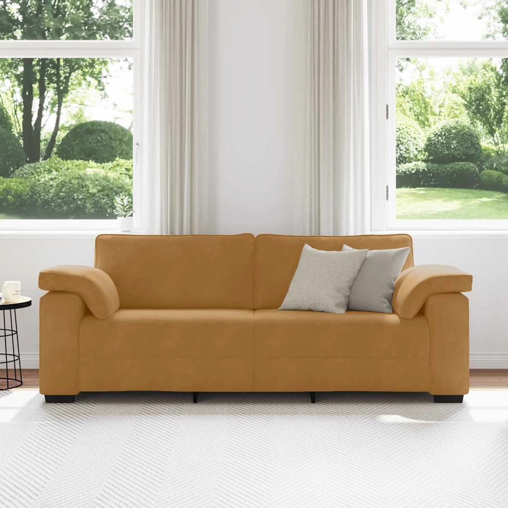 Trivietė sofa, ruda, 220x77x82 cm, aksominė