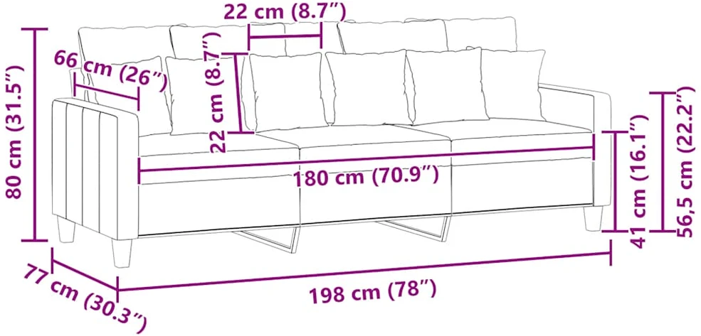 Trivietė sofa, rudos spalvos, 180cm, audinys