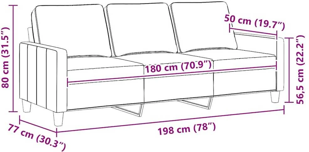 Trivietė sofa, rudos spalvos, 180cm, audinys