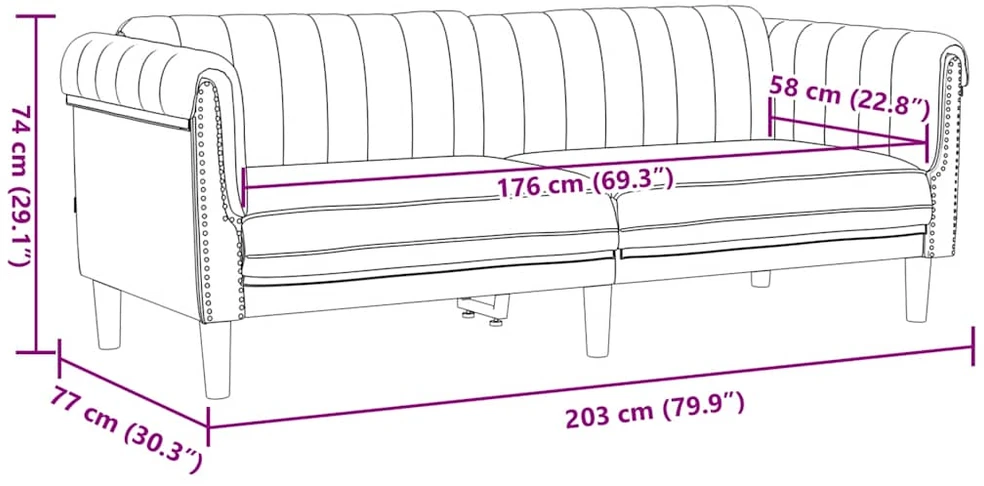 Trivietė sofa, rudos spalvos, aksomas