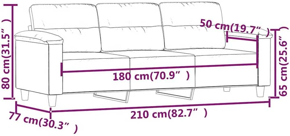 Trivietė sofa, smėlio spalvos, 180cm, mikropluošto audinys