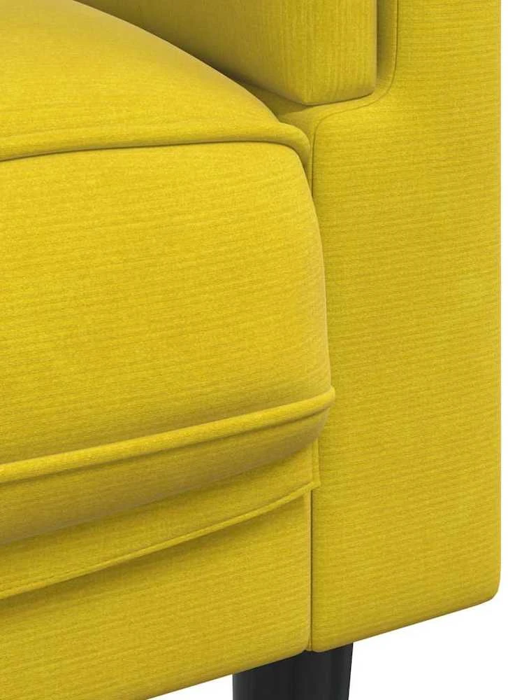 Trivietė sofa su pagalvėlėmis, geltonos spalvos, aksomas