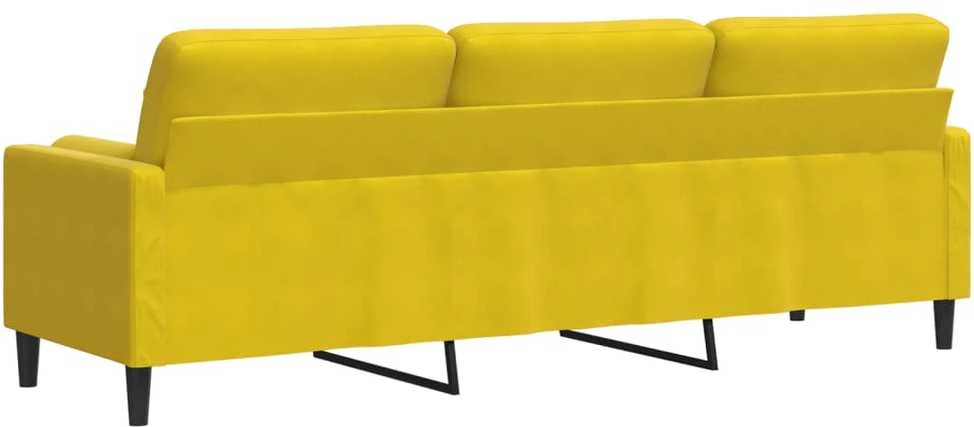 Trivietė sofa su pagalvėlėmis, geltonos spalvos, 210cm, aksomas