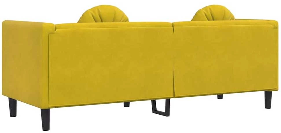 Trivietė sofa su pagalvėlėmis, geltonos spalvos, aksomas