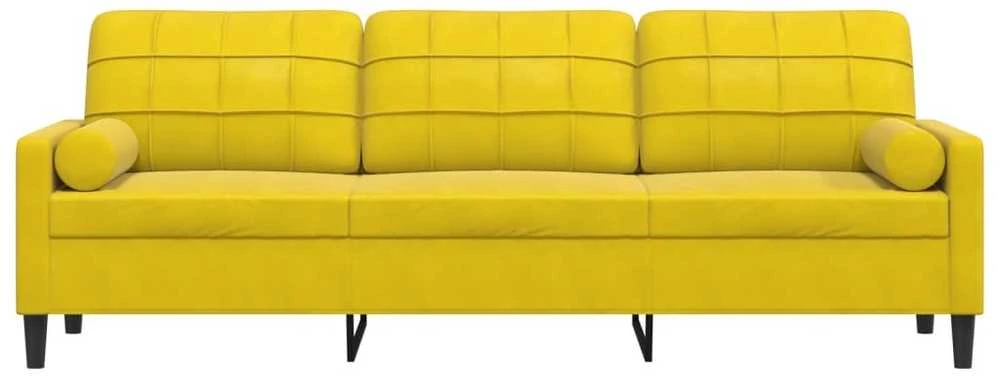 Trivietė sofa su pagalvėlėmis, geltonos spalvos, 210cm, aksomas