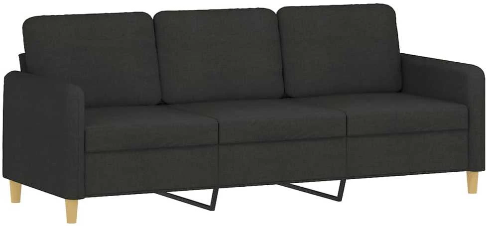 Trivietė sofa su pagalvėlėmis, juodos spalvos, 180cm, audinys