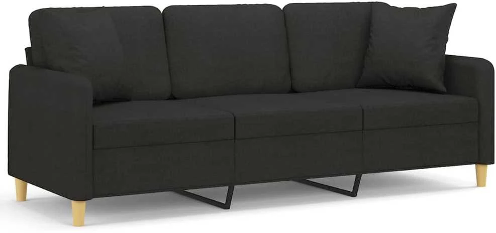 Trivietė sofa su pagalvėlėmis, juodos spalvos, 180cm, audinys
