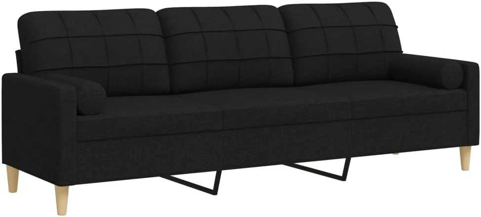 Trivietė sofa su pagalvėlėmis, juodos spalvos, 210cm, audinys