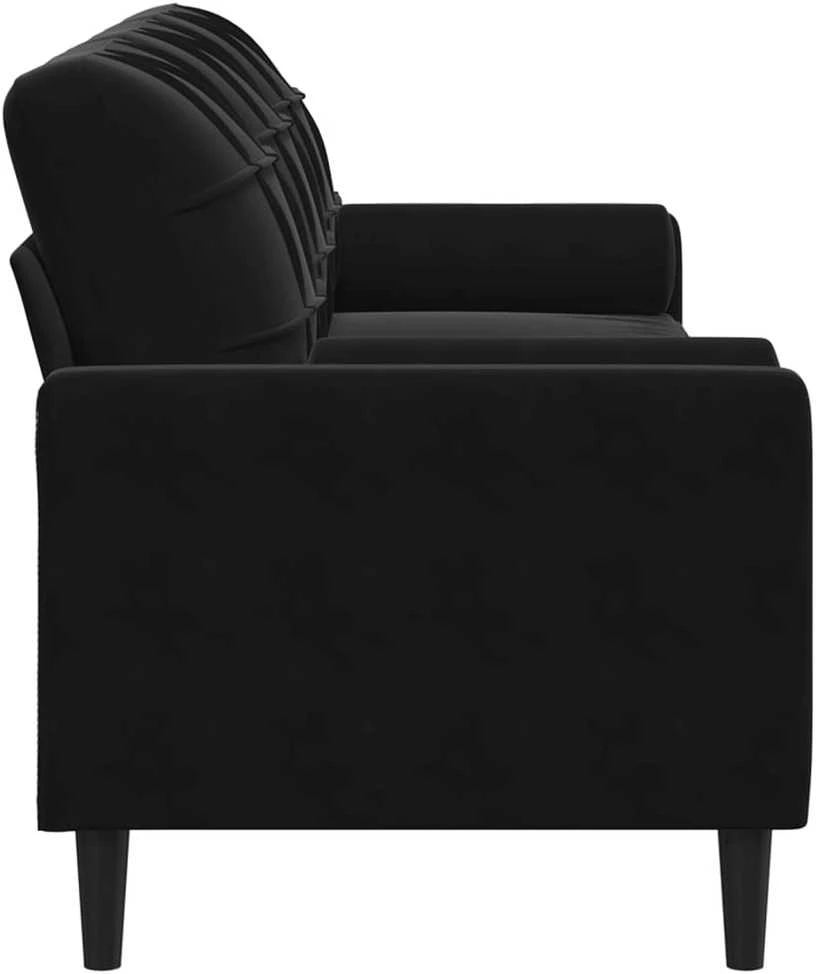 Trivietė sofa su pagalvėlėmis, juodos spalvos, 210cm, aksomas