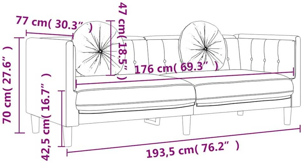 Trivietė sofa su pagalvėlėmis, juodos spalvos, aksomas
