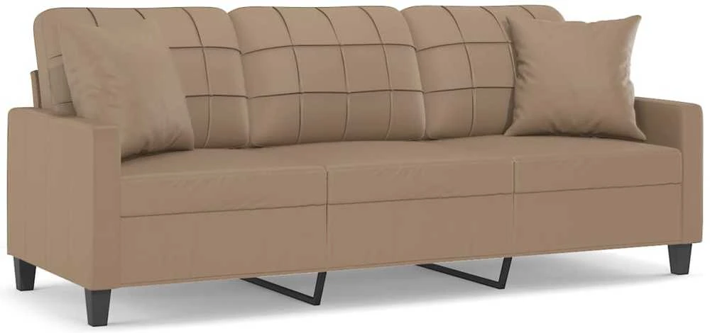 Trivietė sofa su pagalvėlėmis, kapučino, 180cm, dirbtinė oda