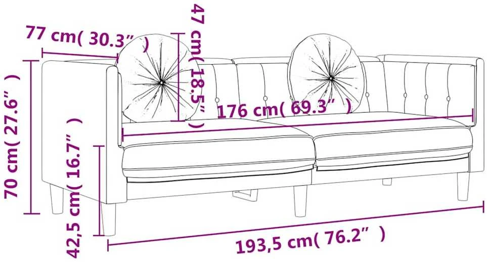 Trivietė sofa su pagalvėlėmis, kreminės spalvos, aksomas