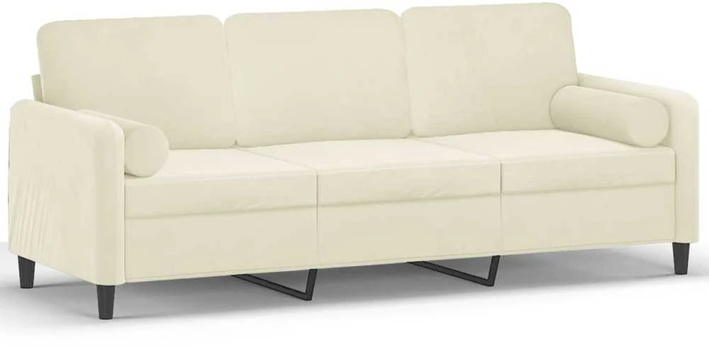 Trivietė sofa su pagalvėlėmis, kreminės spalvos, 180cm, aksomas