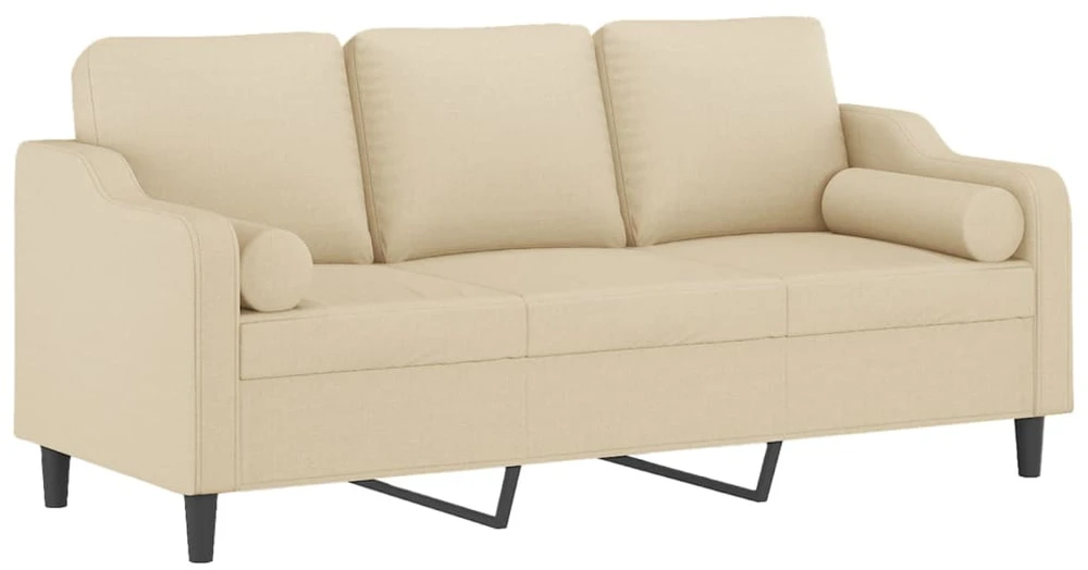 Trivietė sofa su pagalvėlėmis, kreminės spalvos, 180cm, audinys