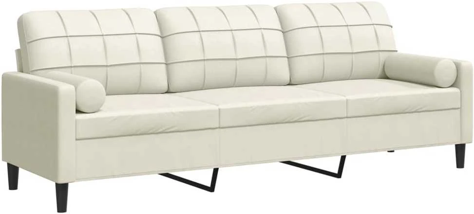 Trivietė sofa su pagalvėlėmis, kreminės spalvos, 210cm, aksomas