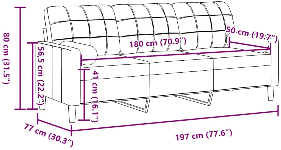 Trivietė sofa su pagalvėlėmis, kreminės spalvos, 180cm, aksomas