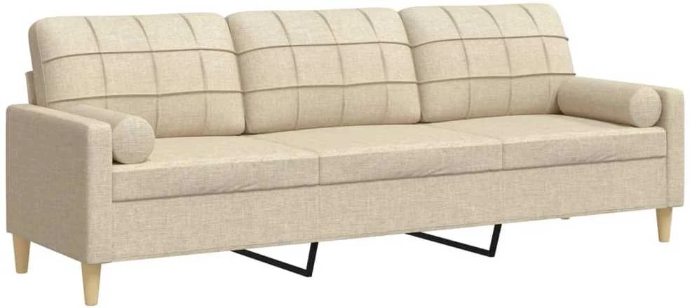 Trivietė sofa su pagalvėlėmis, kreminės spalvos, 210cm, audinys