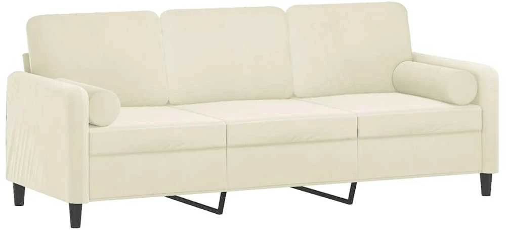 Trivietė sofa su pagalvėlėmis, kreminės spalvos, 180cm, aksomas