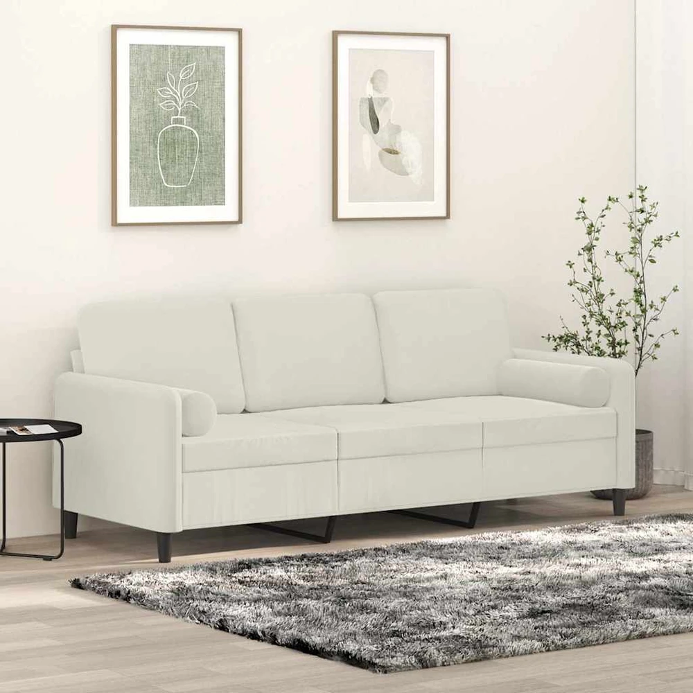 Trivietė sofa su pagalvėlėmis, kreminės spalvos, 180cm, aksomas