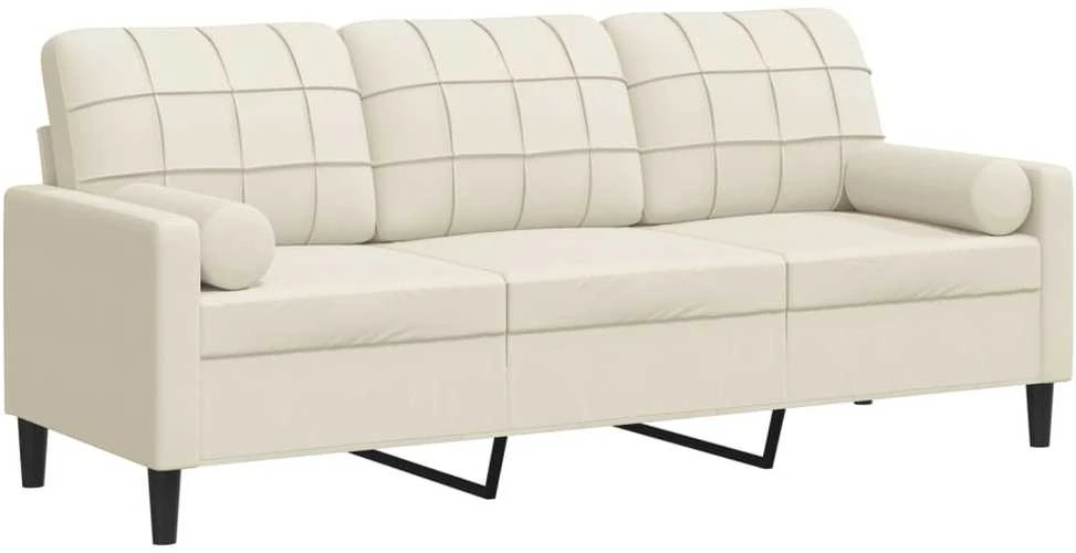 Trivietė sofa su pagalvėlėmis, kreminės spalvos, 180cm, aksomas