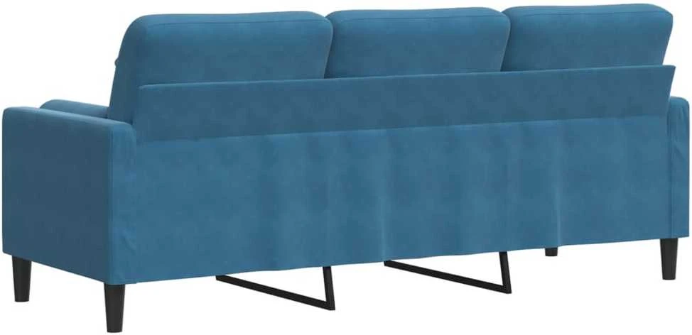 Trivietė sofa su pagalvėlėmis, mėlynos spalvos, 180cm, aksomas
