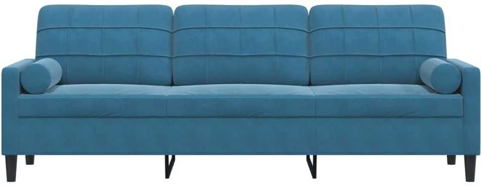 Trivietė sofa su pagalvėlėmis, mėlynos spalvos, 210cm, aksomas