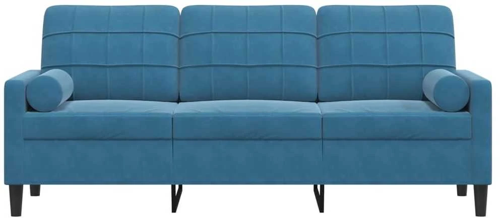 Trivietė sofa su pagalvėlėmis, mėlynos spalvos, 180cm, aksomas