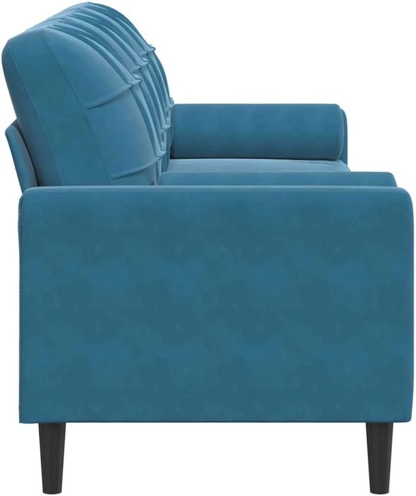 Trivietė sofa su pagalvėlėmis, mėlynos spalvos, 210cm, aksomas
