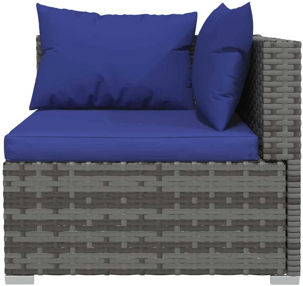 Trivietė sofa su pagalvėlėmis, pilkos spalvos, poliratanas
