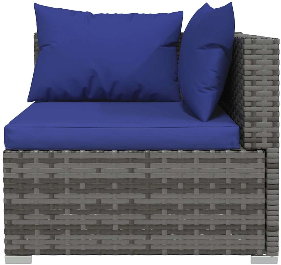 Trivietė sofa su pagalvėlėmis, pilkos spalvos, poliratanas