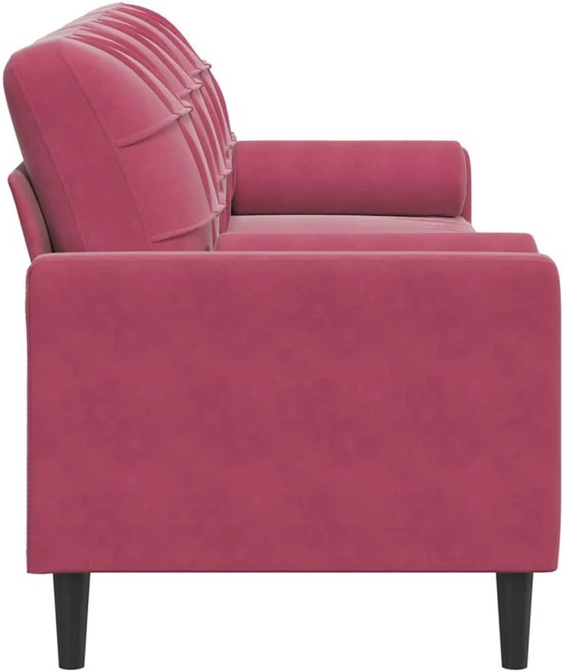 Trivietė sofa su pagalvėlėmis, raudonojo vyno, 210cm, aksomas