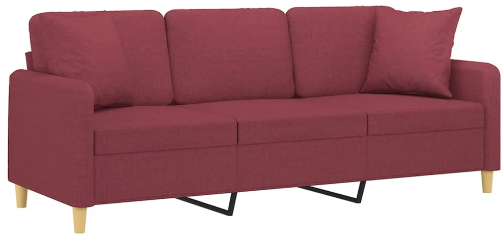 Trivietė sofa su pagalvėlėmis, raudonojo vyno, 180cm, audinys