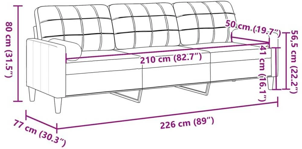 Trivietė sofa su pagalvėlėmis, raudonojo vyno, 210cm, aksomas
