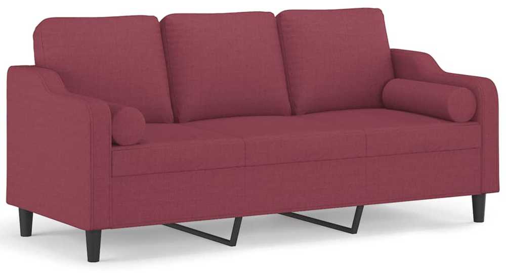 Trivietė sofa su pagalvėlėmis, raudonojo vyno, 180cm, audinys