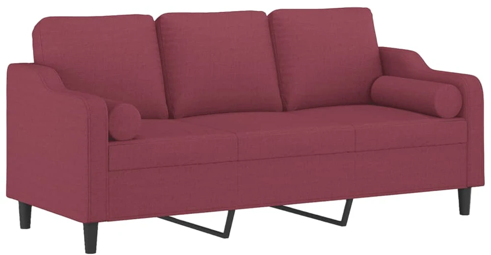 Trivietė sofa su pagalvėlėmis, raudonojo vyno, 180cm, audinys