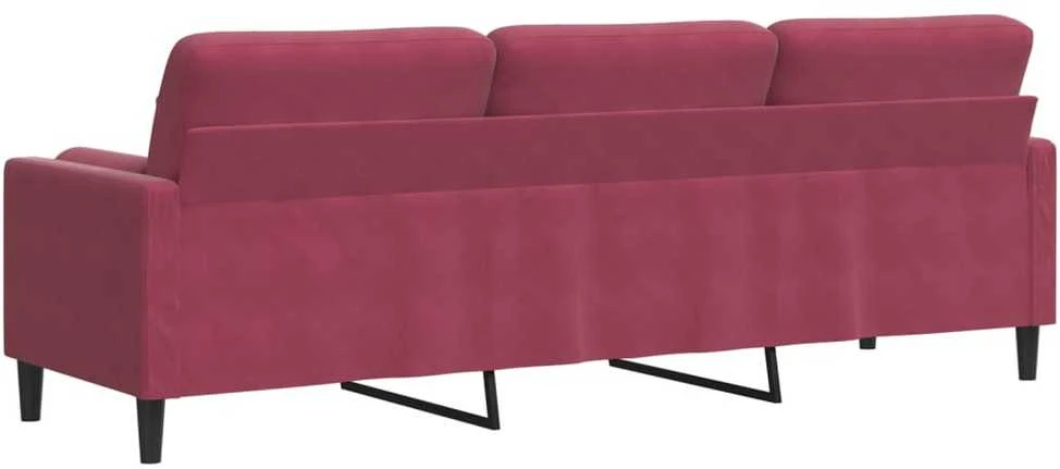 Trivietė sofa su pagalvėlėmis, raudonojo vyno, 210cm, aksomas