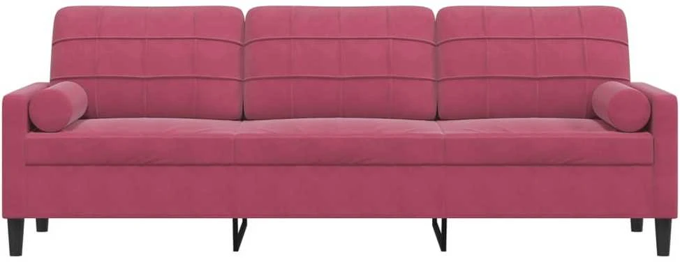 Trivietė sofa su pagalvėlėmis, raudonojo vyno, 210cm, aksomas