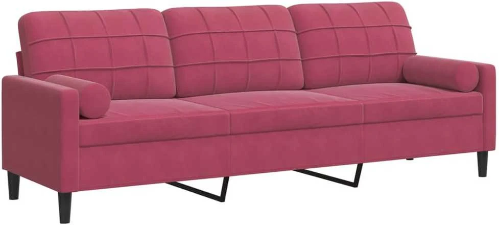 Trivietė sofa su pagalvėlėmis, raudonojo vyno, 210cm, aksomas