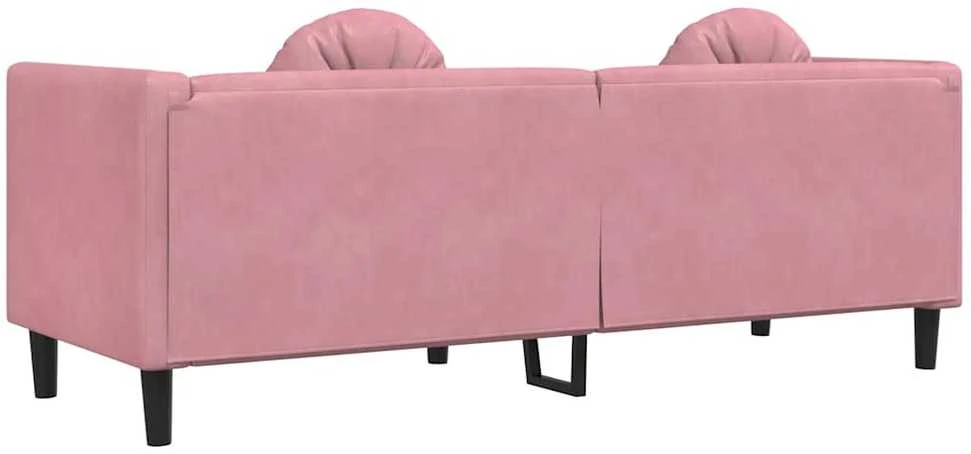 Trivietė sofa su pagalvėlėmis, rožinės spalvos, aksomas
