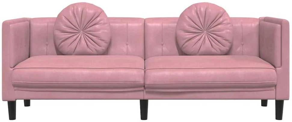 Trivietė sofa su pagalvėlėmis, rožinės spalvos, aksomas