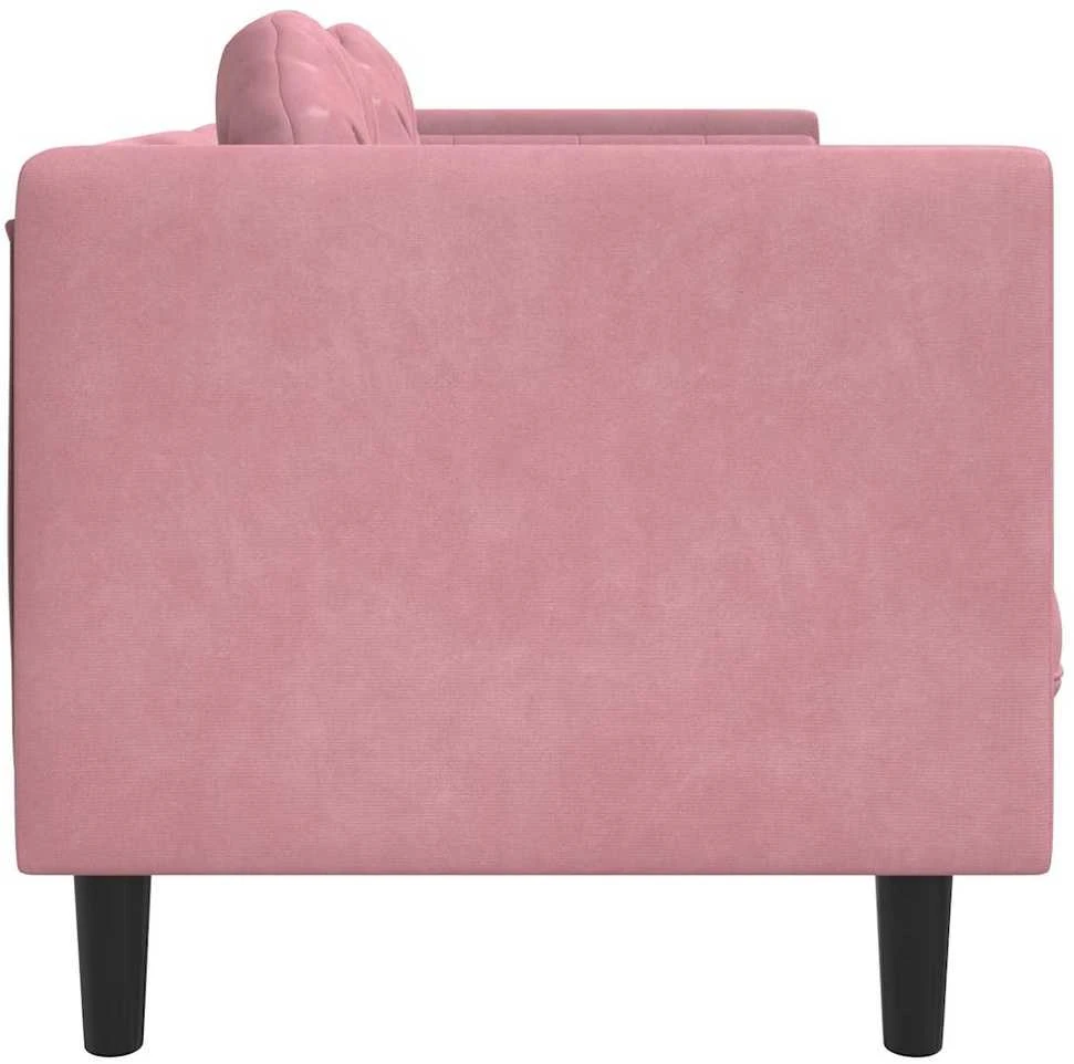 Trivietė sofa su pagalvėlėmis, rožinės spalvos, aksomas