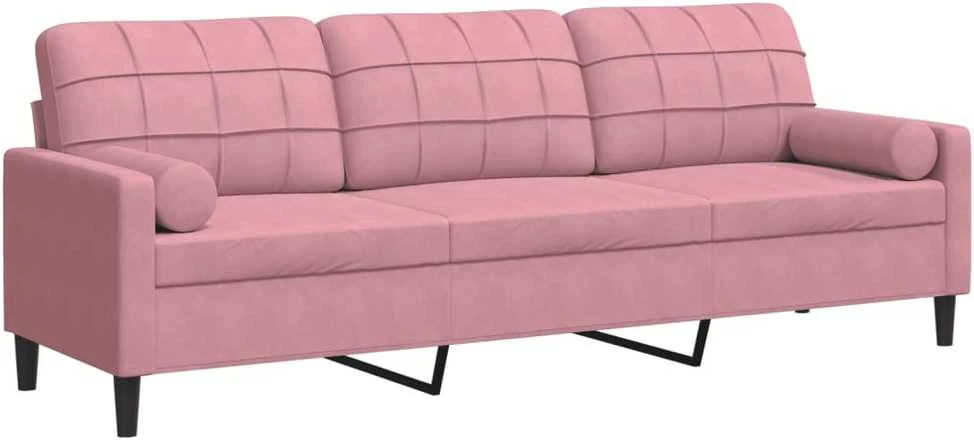 Trivietė sofa su pagalvėlėmis, rožinės spalvos, 210cm, aksomas
