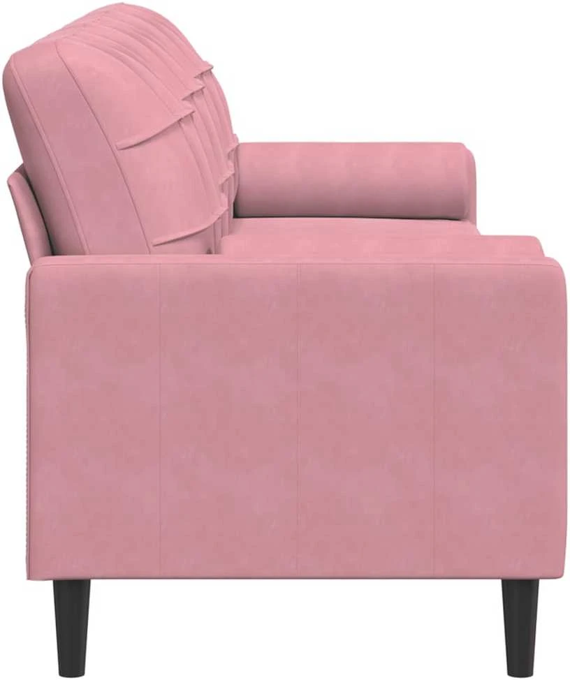 Trivietė sofa su pagalvėlėmis, rožinės spalvos, 210cm, aksomas