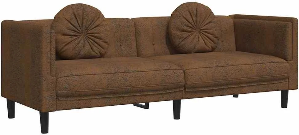 Trivietė sofa su pagalvėlėmis, rudos spalvos, aksomas