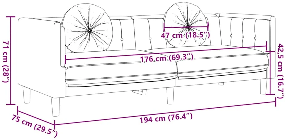Trivietė sofa su pagalvėlėmis, rudos spalvos, aksomas