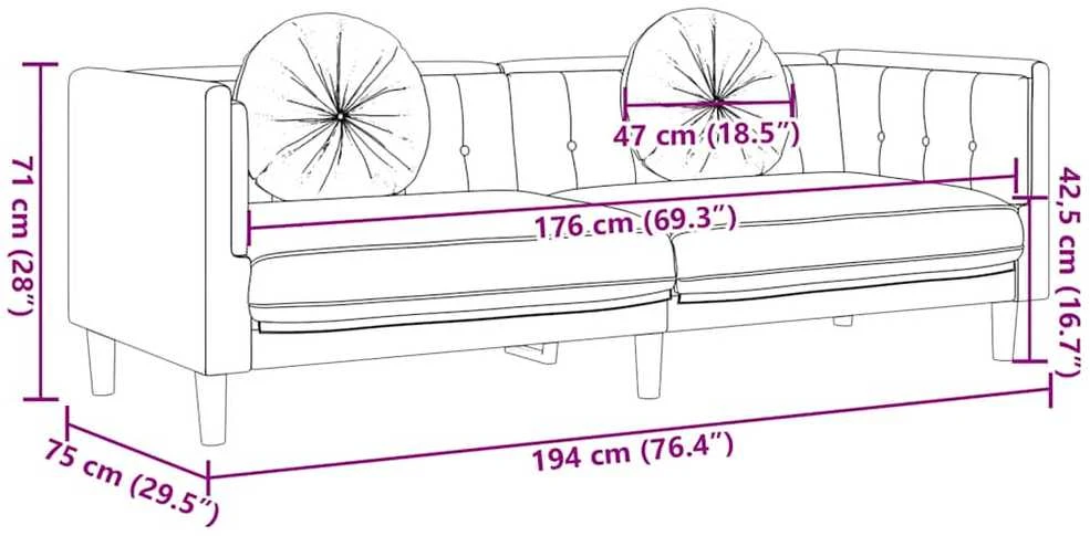 Trivietė sofa su pagalvėlėmis, rudos spalvos, aksomas