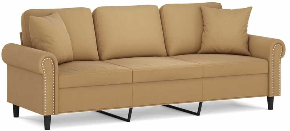 Trivietė sofa su pagalvėlėmis, rudos spalvos, 180cm, aksomas