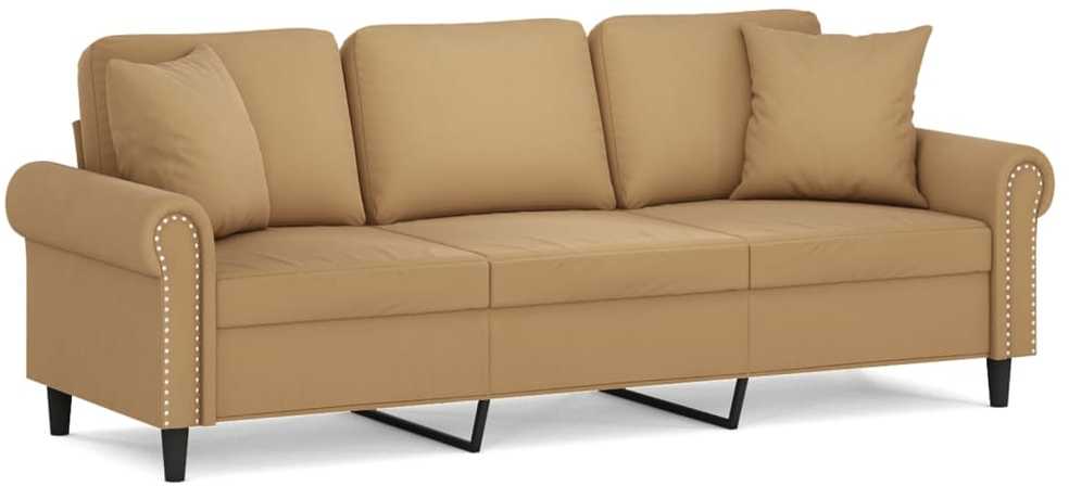 Trivietė sofa su pagalvėlėmis, rudos spalvos, 180cm, aksomas