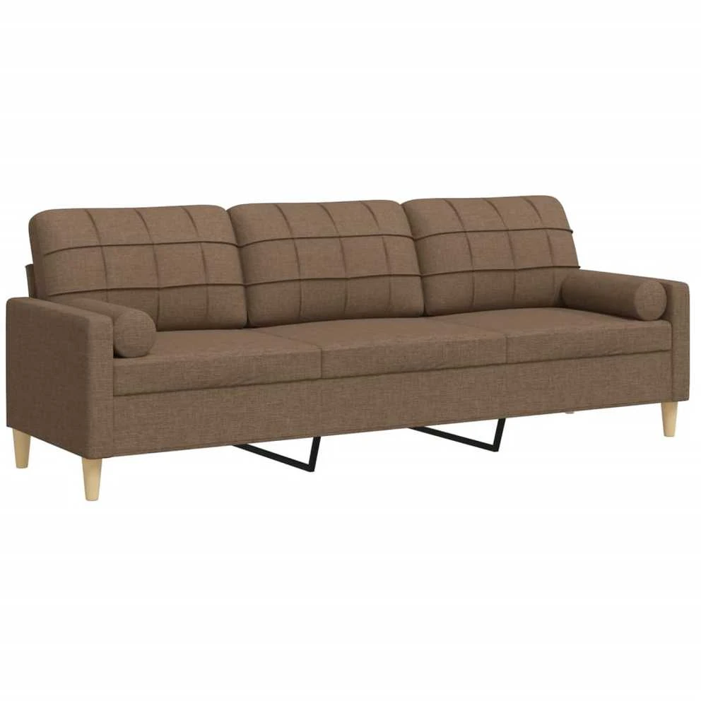 Trivietė sofa su pagalvėlėmis, rudos spalvos, 210cm, audinys